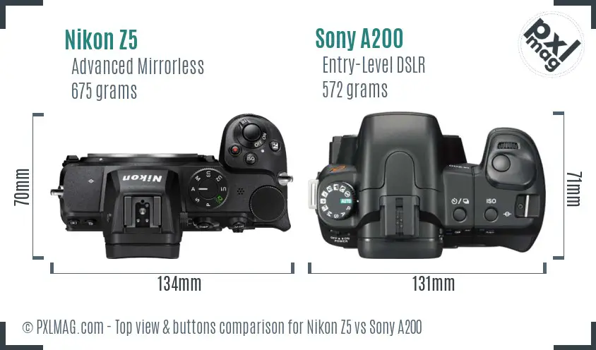 Nikon Z5 vs Sony A200 top view buttons comparison