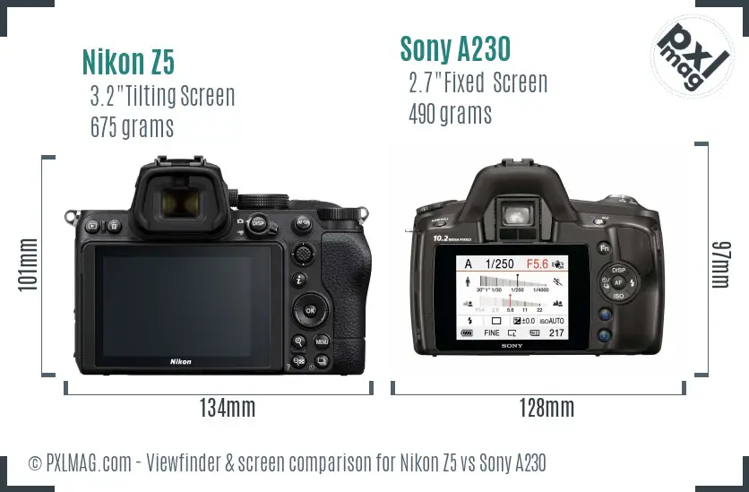 Nikon Z5 vs Sony A230 Screen and Viewfinder comparison