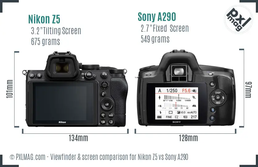 Nikon Z5 vs Sony A290 Screen and Viewfinder comparison