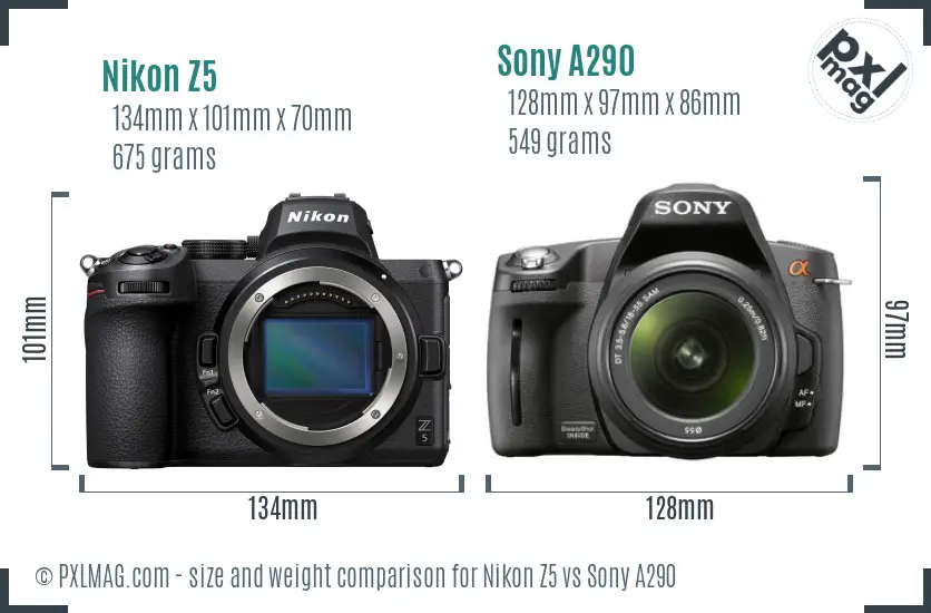 Nikon Z5 vs Sony A290 size comparison