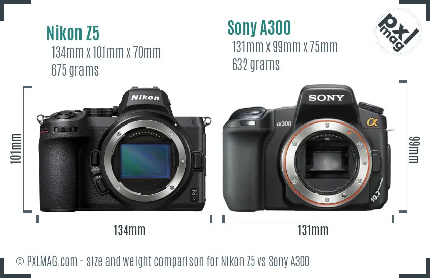 Nikon Z5 vs Sony A300 size comparison