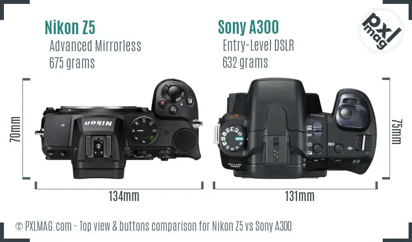 Nikon Z5 vs Sony A300 top view buttons comparison