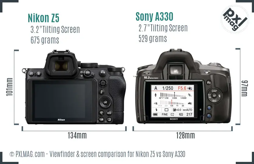 Nikon Z5 vs Sony A330 Screen and Viewfinder comparison