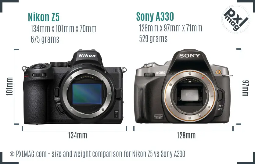 Nikon Z5 vs Sony A330 size comparison