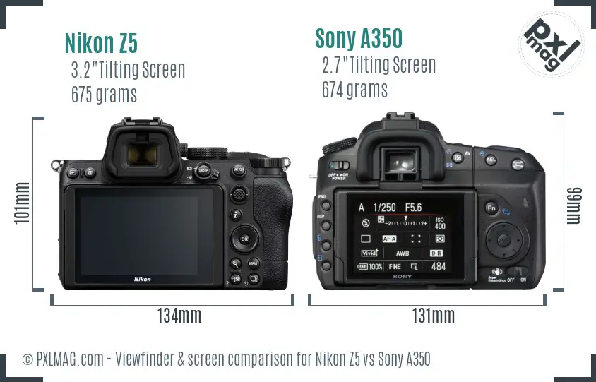 Nikon Z5 vs Sony A350 Screen and Viewfinder comparison