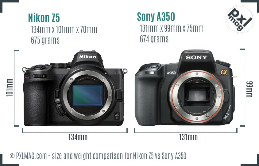 Nikon Z5 vs Sony A350 size comparison