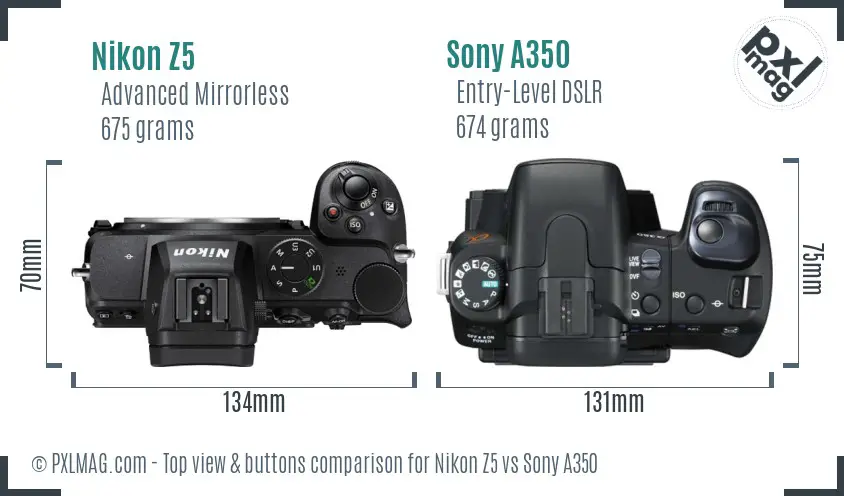 Nikon Z5 vs Sony A350 top view buttons comparison