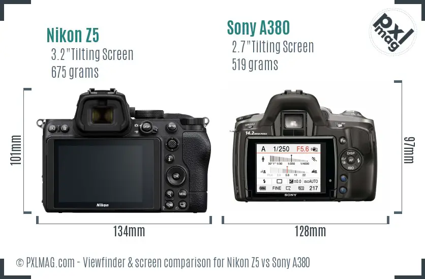 Nikon Z5 vs Sony A380 Screen and Viewfinder comparison