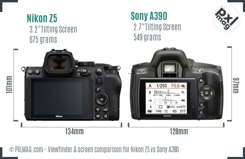 Nikon Z5 vs Sony A390 Screen and Viewfinder comparison