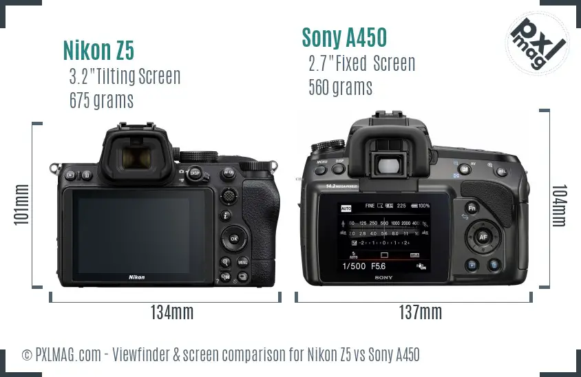 Nikon Z5 vs Sony A450 Screen and Viewfinder comparison