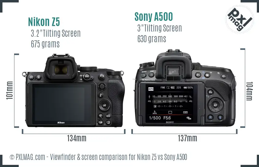 Nikon Z5 vs Sony A500 Screen and Viewfinder comparison