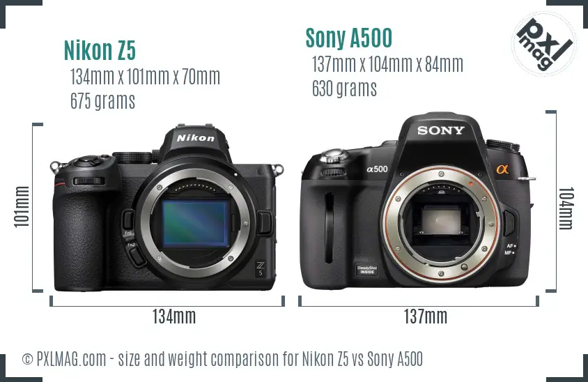 Nikon Z5 vs Sony A500 size comparison