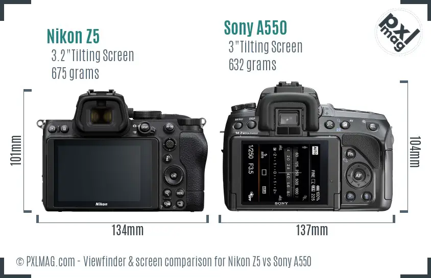 Nikon Z5 vs Sony A550 Screen and Viewfinder comparison