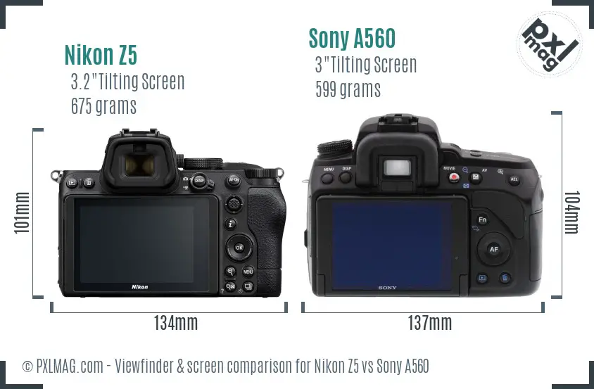 Nikon Z5 vs Sony A560 Screen and Viewfinder comparison