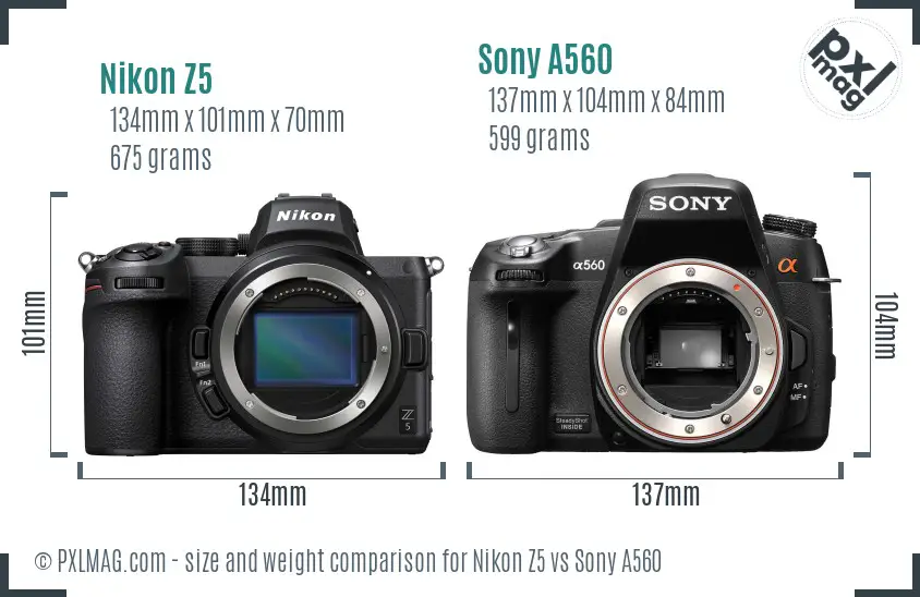 Nikon Z5 vs Sony A560 size comparison