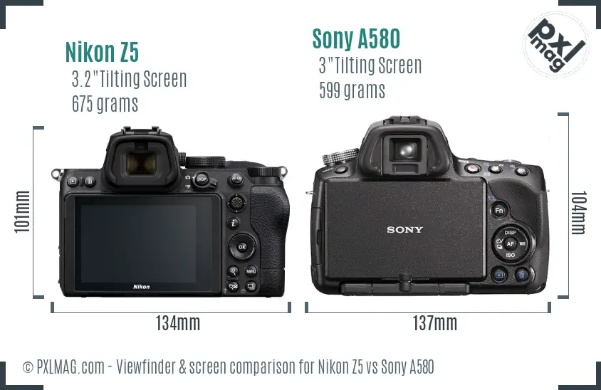 Nikon Z5 vs Sony A580 Screen and Viewfinder comparison