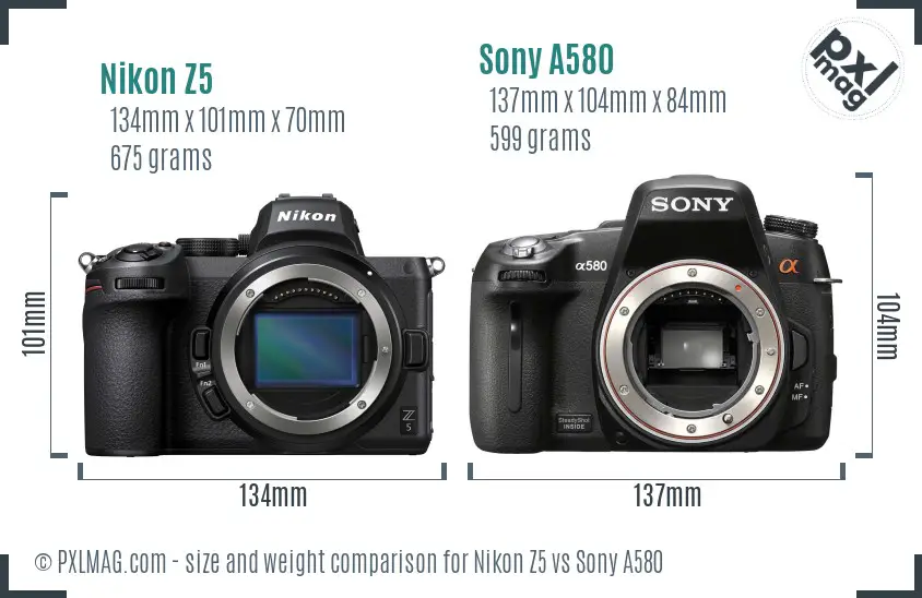 Nikon Z5 vs Sony A580 size comparison