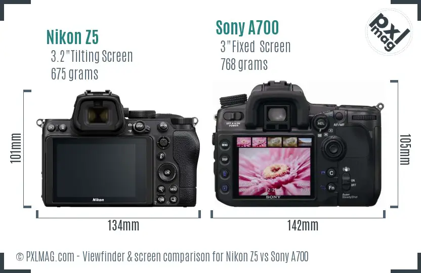 Nikon Z5 vs Sony A700 Screen and Viewfinder comparison