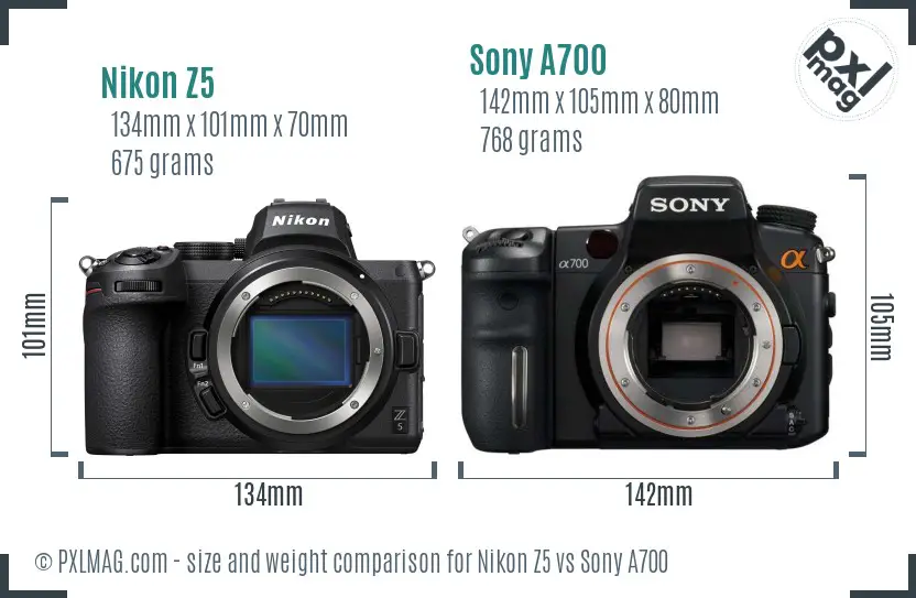 Nikon Z5 vs Sony A700 size comparison