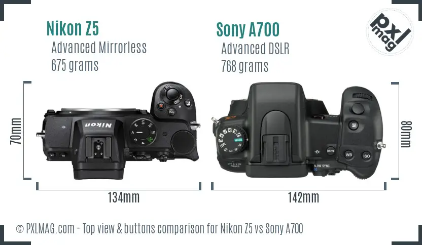 Nikon Z5 vs Sony A700 top view buttons comparison