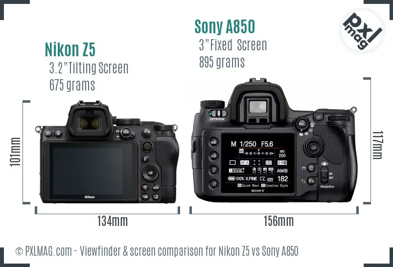 Nikon Z5 vs Sony A850 Screen and Viewfinder comparison