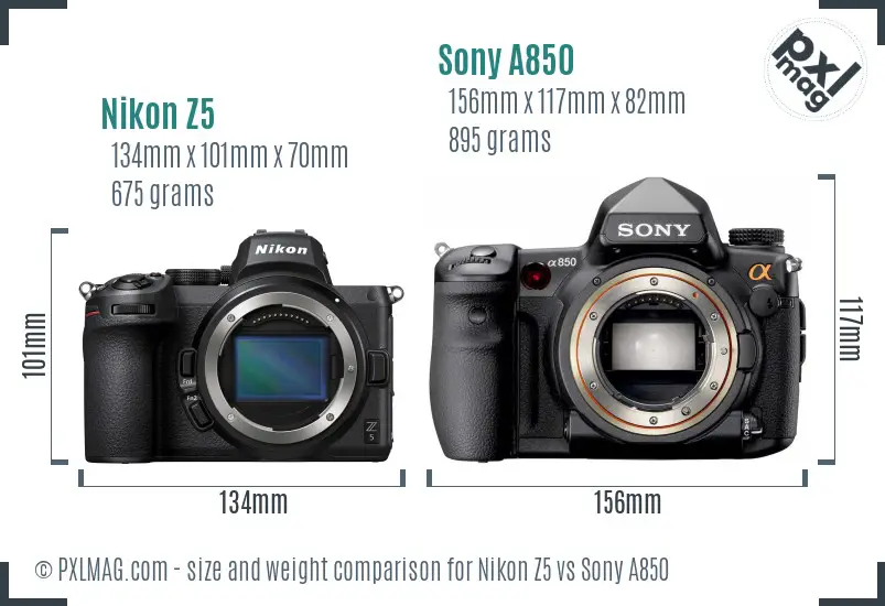 Nikon Z5 vs Sony A850 size comparison