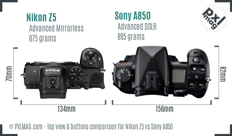 Nikon Z5 vs Sony A850 top view buttons comparison
