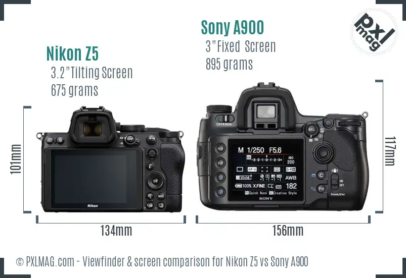 Nikon Z5 vs Sony A900 Screen and Viewfinder comparison