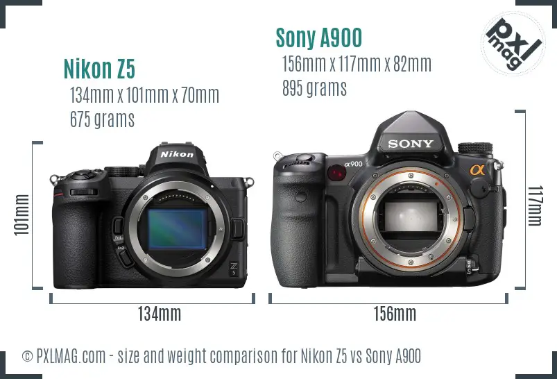 Nikon Z5 vs Sony A900 size comparison