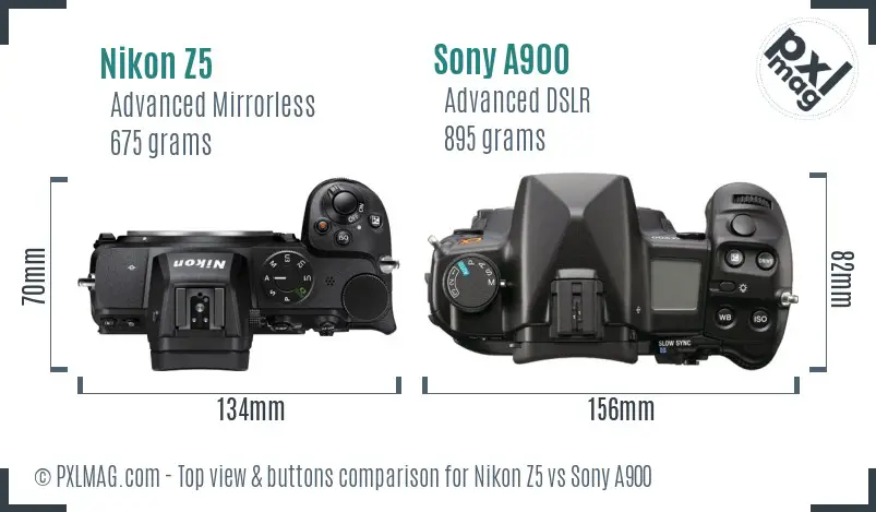 Nikon Z5 vs Sony A900 top view buttons comparison