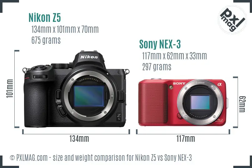 Nikon Z5 vs Sony NEX-3 size comparison