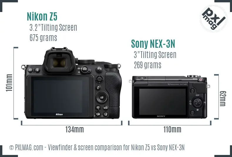 Nikon Z5 vs Sony NEX-3N Screen and Viewfinder comparison