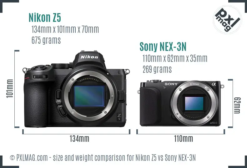Nikon Z5 vs Sony NEX-3N size comparison