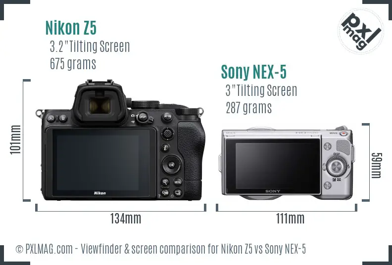 Nikon Z5 vs Sony NEX-5 Screen and Viewfinder comparison