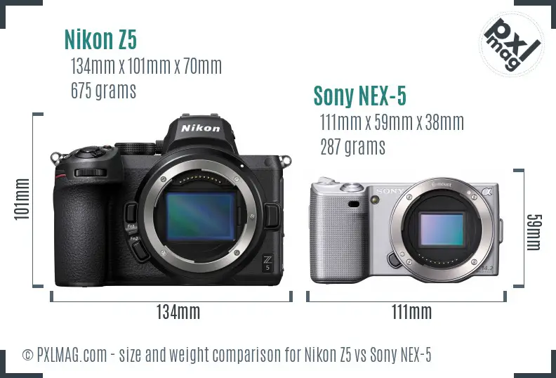 Nikon Z5 vs Sony NEX-5 size comparison