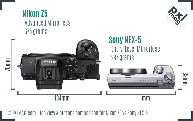 Nikon Z5 vs Sony NEX-5 top view buttons comparison