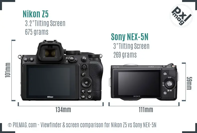 Nikon Z5 vs Sony NEX-5N Screen and Viewfinder comparison