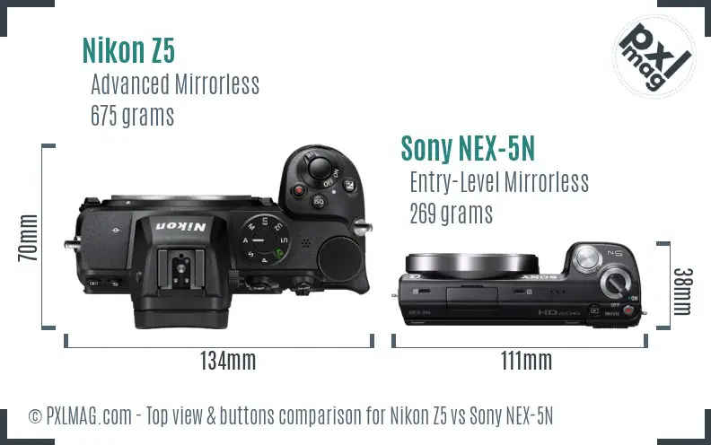 Nikon Z5 vs Sony NEX-5N top view buttons comparison