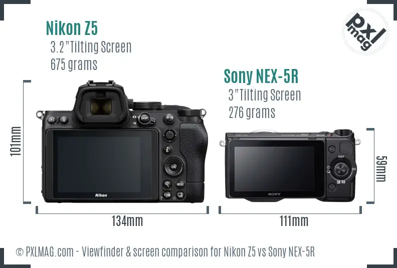 Nikon Z5 vs Sony NEX-5R Screen and Viewfinder comparison