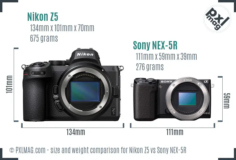 Nikon Z5 vs Sony NEX-5R size comparison