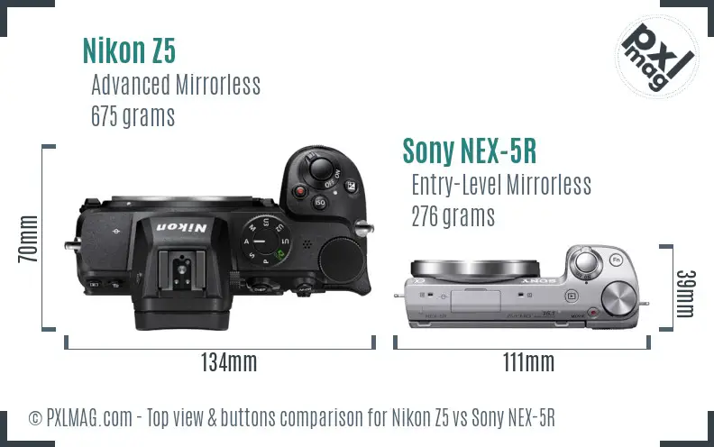 Nikon Z5 vs Sony NEX-5R top view buttons comparison