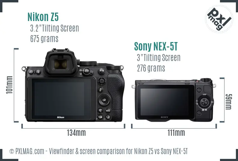 Nikon Z5 vs Sony NEX-5T Screen and Viewfinder comparison