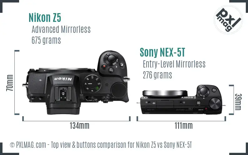 Nikon Z5 vs Sony NEX-5T top view buttons comparison