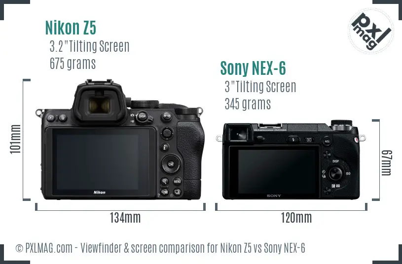 Nikon Z5 vs Sony NEX-6 Screen and Viewfinder comparison