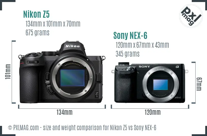 Nikon Z5 vs Sony NEX-6 size comparison