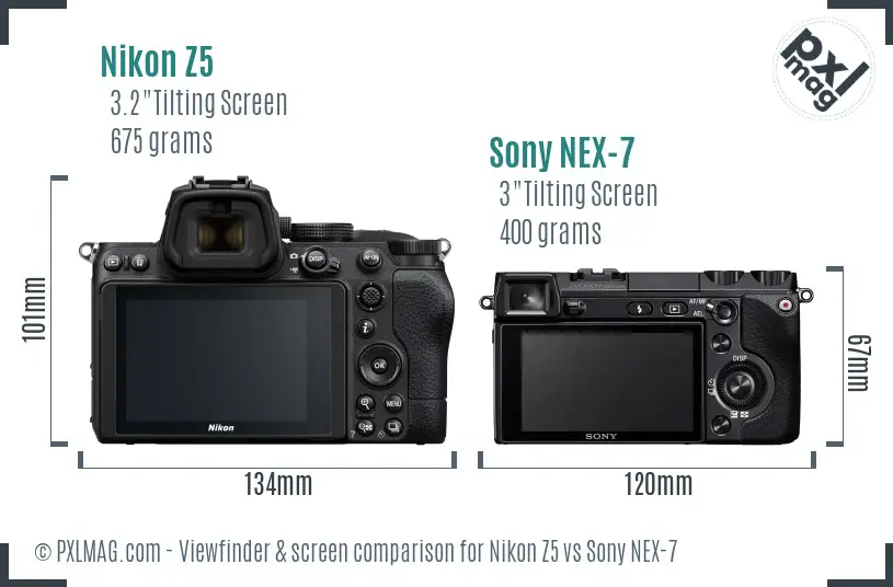Nikon Z5 vs Sony NEX-7 Screen and Viewfinder comparison