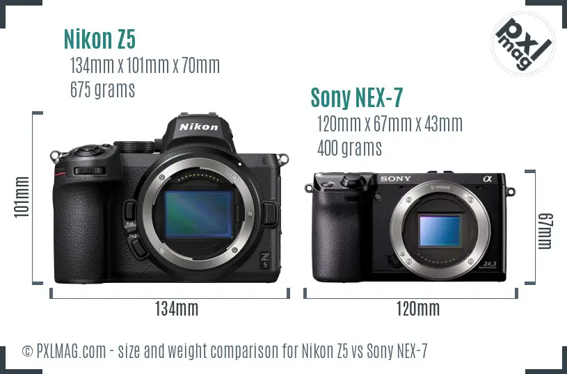 Nikon Z5 vs Sony NEX-7 size comparison