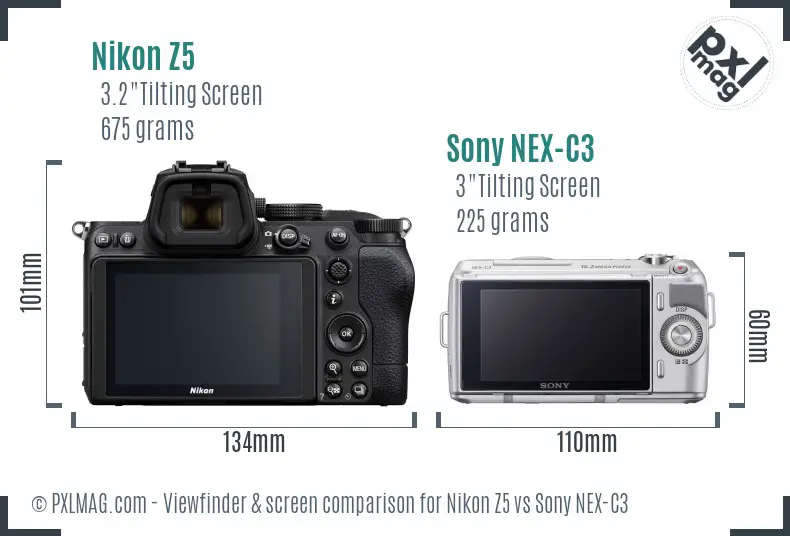 Nikon Z5 vs Sony NEX-C3 Screen and Viewfinder comparison