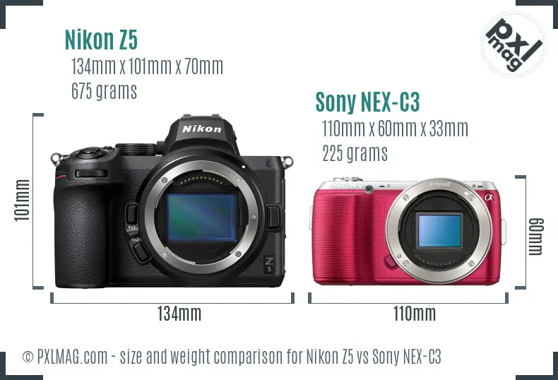 Nikon Z5 vs Sony NEX-C3 size comparison