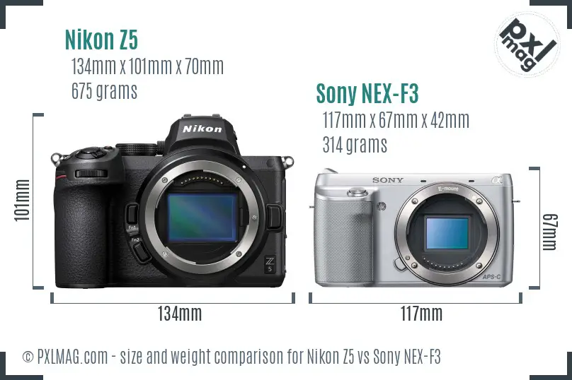 Nikon Z5 vs Sony NEX-F3 size comparison